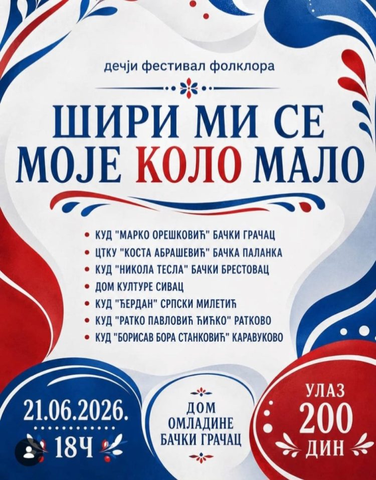 Дечији фестивал фолклора „Шири ми се моје коло мало“ у Бачком Грачацу